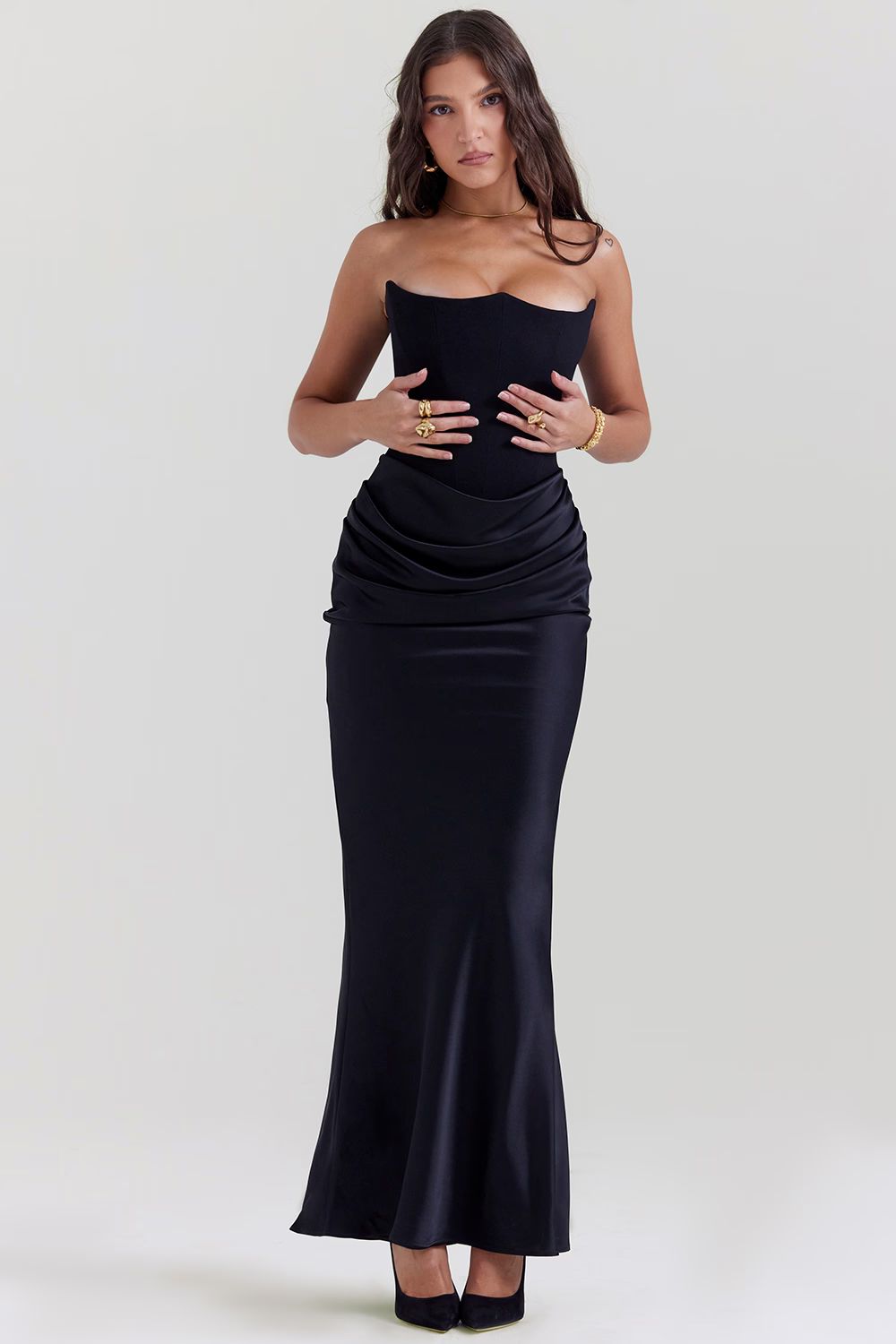 Persephone jade strapless corset maxi dress