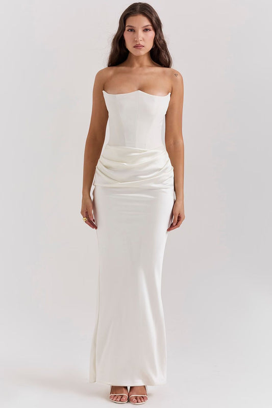 Persephone jade strapless corset maxi dress