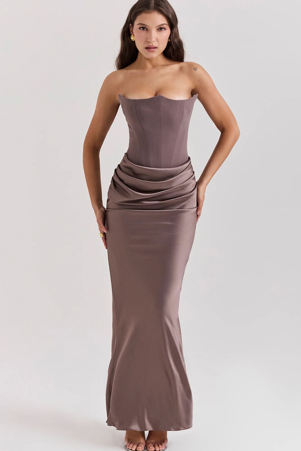 Persephone jade strapless corset maxi dress