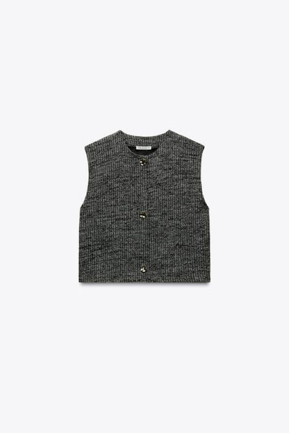 TEXTURED BUTTON WAISTCOAT TOP